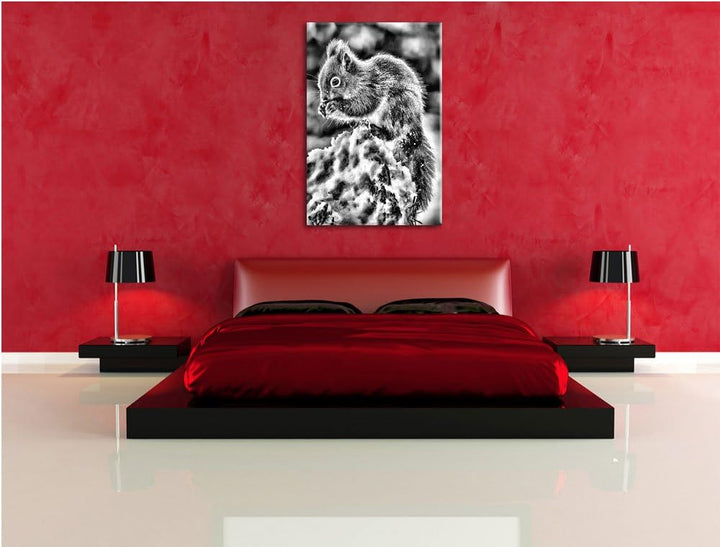 Pixxprint Kleines Eichhörnchen im Winter als Leinwandbild/Grösse: 100x70 cm/Wandbild/Kunstdruck/fert