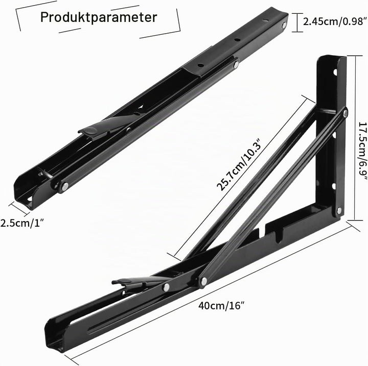 YUMORE Klappkonsole Schwerlast 400mm Regalträger Klappbar Schwarz - 2 Stück Metall Klappkonsolen Wan