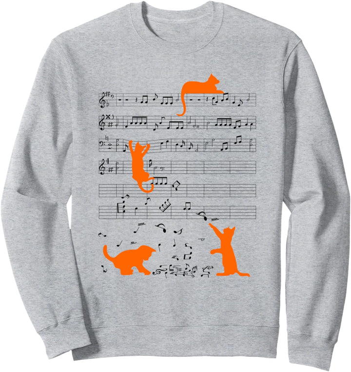 Niedliche Katze Musiknote Musiker Orange Sweatshirt