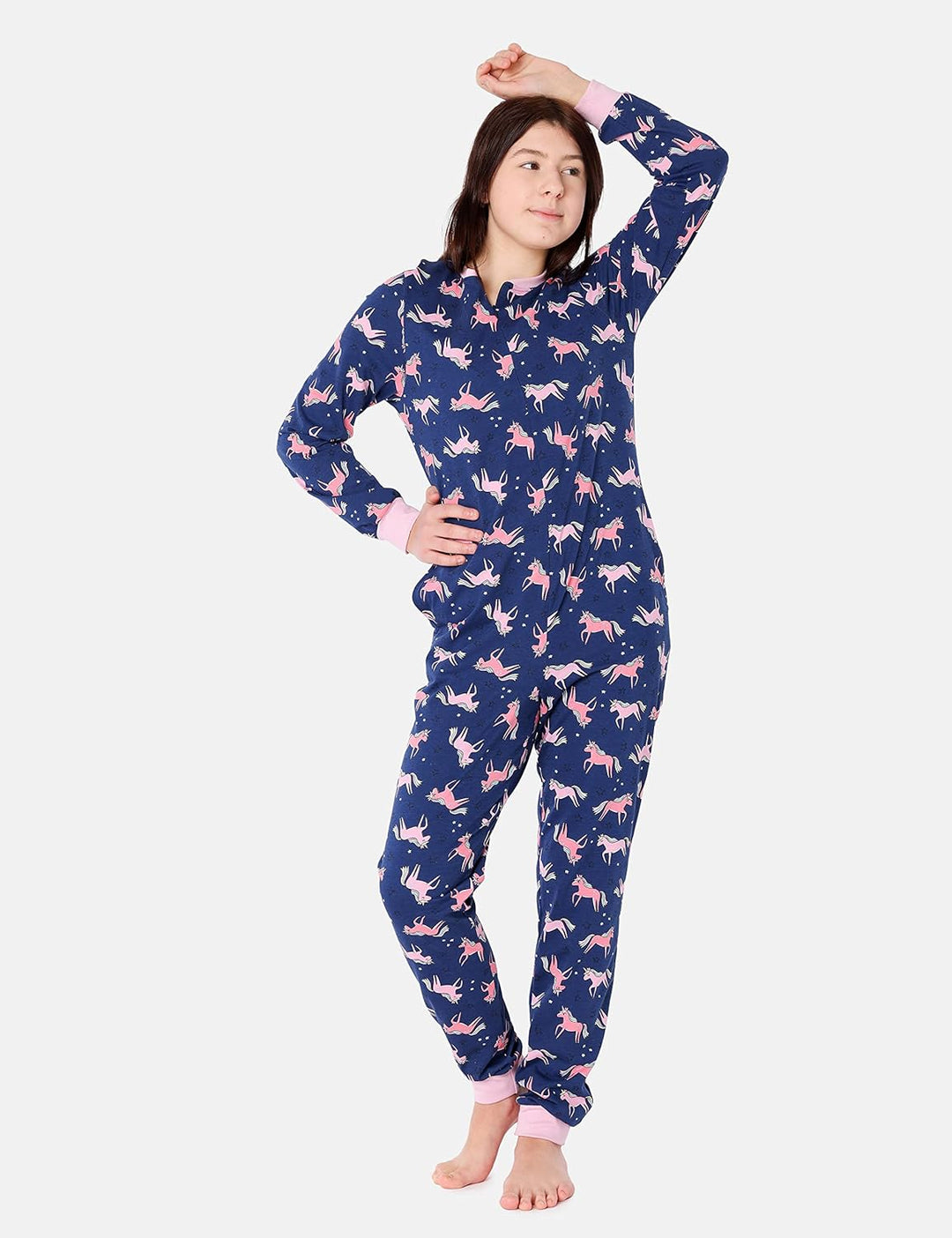Merry Style Mädchen Jugend Schlafanzug Strampelanzug Schlafoverall MS10-235 158 Marineblau/Einhorn,