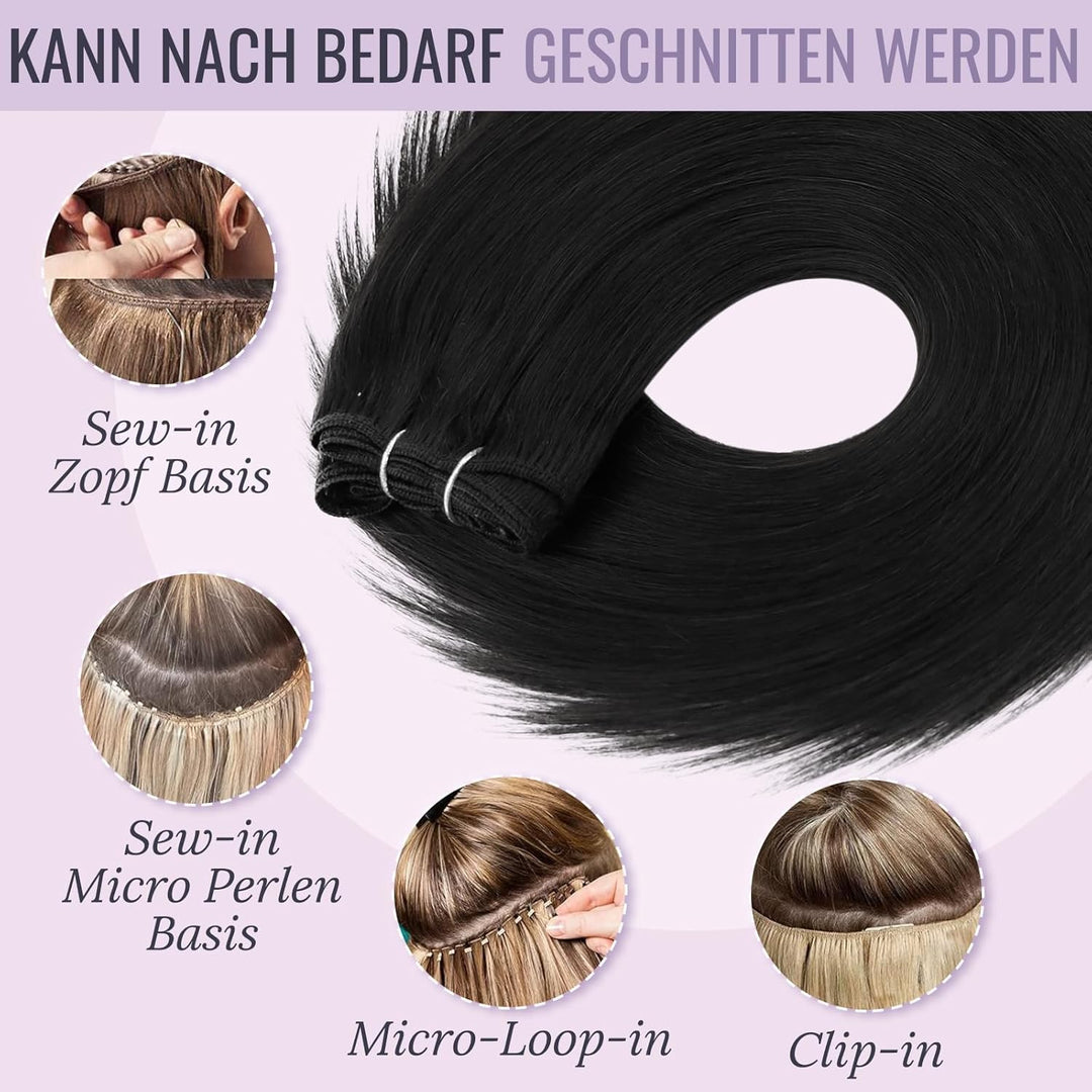 Fshine Tief Schwarz Tressen Extensions Echthaar Brasilianische Haarbündel 30cm 80g Haartressen Echth