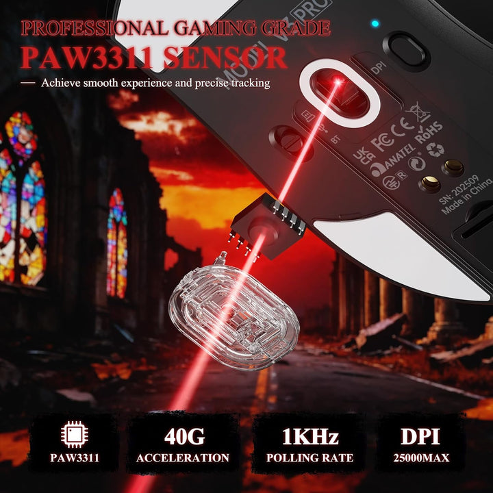 MAMBASNAKE x Attack Shark V3PRO Kabellose Gaming-Maus mit Magnetischer Ladestation, PAW3311-Sensor,