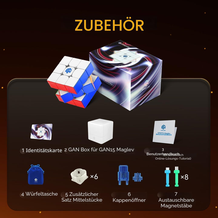 GAN 15 Maglev Zauberwürfel Magnetisch Speed Cube 3x3, Magischer Speed Cube, mit Flügelförmige Numeri