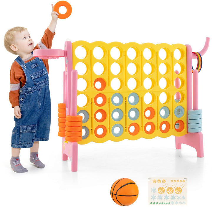 GOPLUS Riesiges 4 Gewinnt Spiel, Strategiespiel mit 42 Ringen, Basketballkorb & Wurfspiel & Schnells