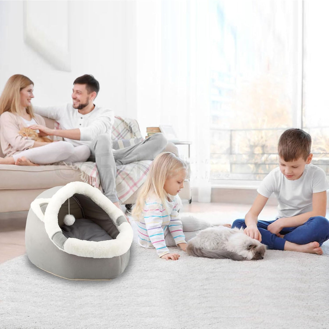 Katzenbetten für den Innenbereich mit hängendem Spielzeug, kleines Hundehöhlenbett mit Anti-Rutsch,