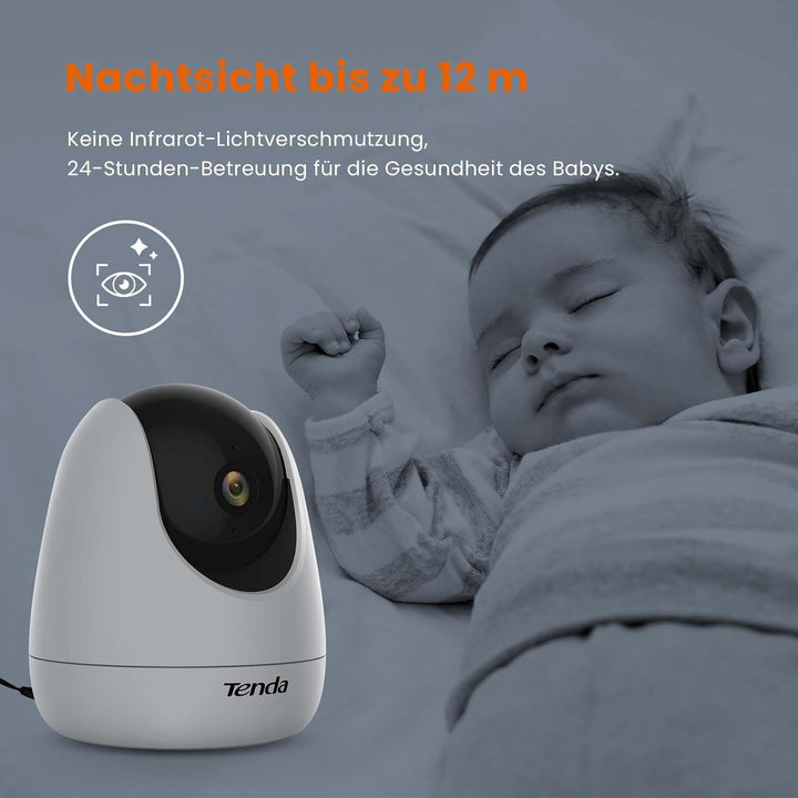 Tenda Überwachungskamera Innen CP3 V2.2, 360 Grad WLAN IP Kamera, 2-Wege-Audio, 1080P, Nachtsicht, T