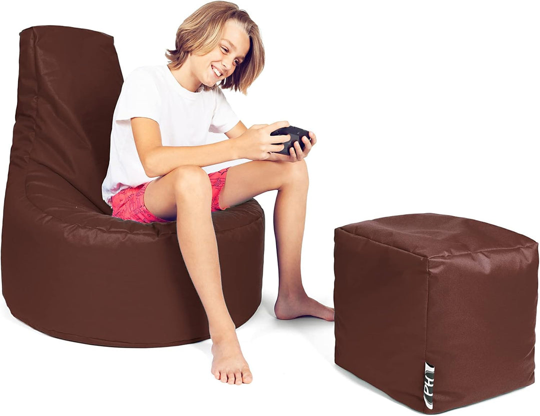 PATCH HOME Gamer Sessel Sitzsack inkl. Würfel Bean Bag Set Ø75cm, 30cm Sitzhöhe, 80cm Höhe + 35x35cm