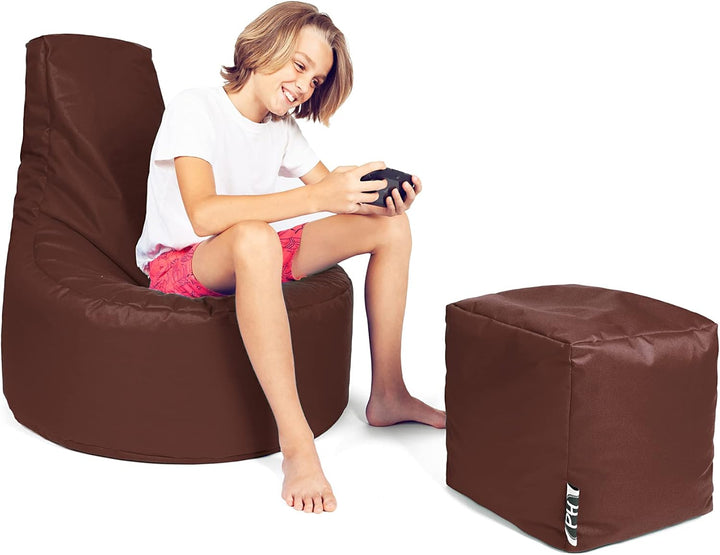 PATCH HOME Gamer Sessel Sitzsack inkl. Würfel Bean Bag Set Ø75cm, 30cm Sitzhöhe, 80cm Höhe + 35x35cm