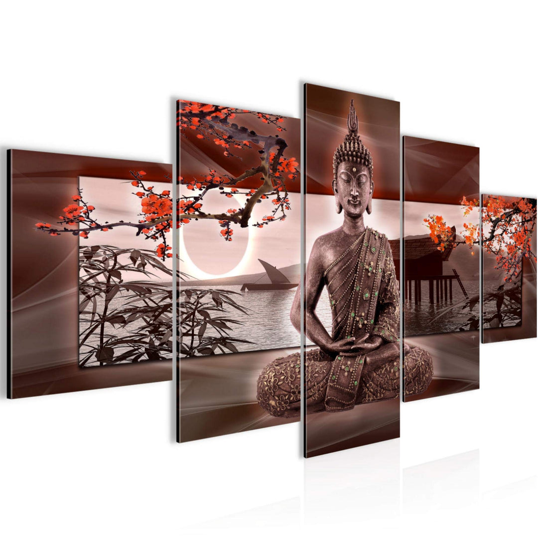 Runa Art Wandbilder Buddha Feng Shui 5 Teilig Bild auf Vlies Leinwand Deko Wohnzimmer Schlafzimmer S