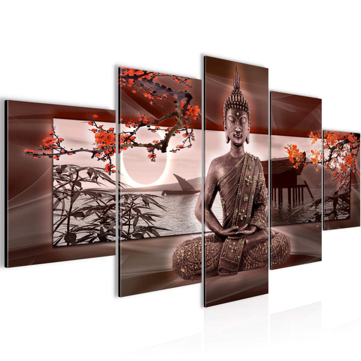 Runa Art Wandbilder Buddha Feng Shui 5 Teilig Bild auf Vlies Leinwand Deko Wohnzimmer Schlafzimmer S