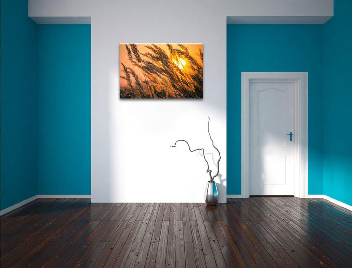 Pixxprint Schilf als Leinwandbild/Grösse: 100x70 / Wandbild/Kunstdruck/fertig bespannt, 100x70