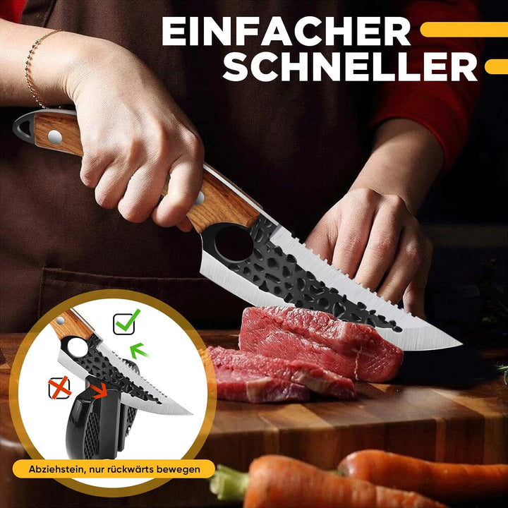 OOKUU Kochmesser Küchenmesser, Fleischerbeil Hackmesser mit Messerschärfer, Lederhülle, Ausbeinmesse