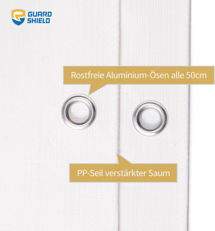 GUARD SHIELD Abdeckplane mit Ösen Wasserdicht 2m x 3m Weiss Plane Gewebeplane 160g/㎡ Schutzplane All