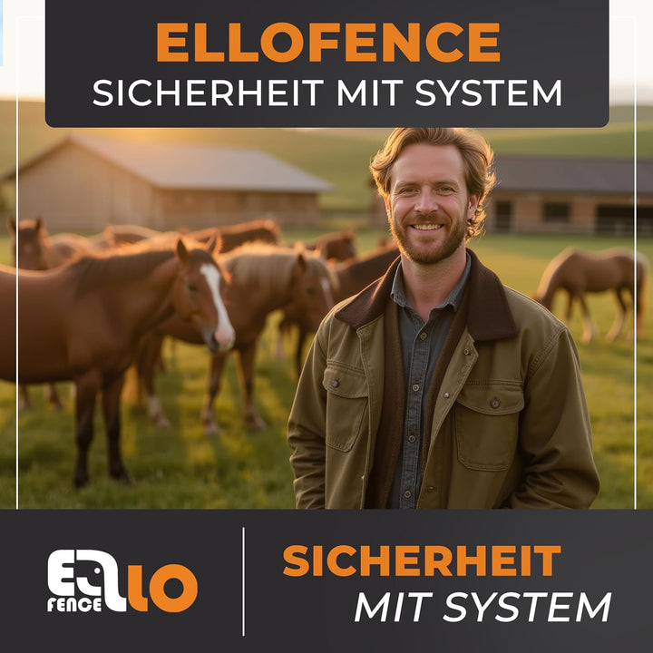 Ellofence Hobby Weidezaun Starterset Weidezaungerät, Weidezaunband 200m, Erdpfahl, Isolatoren, Teste