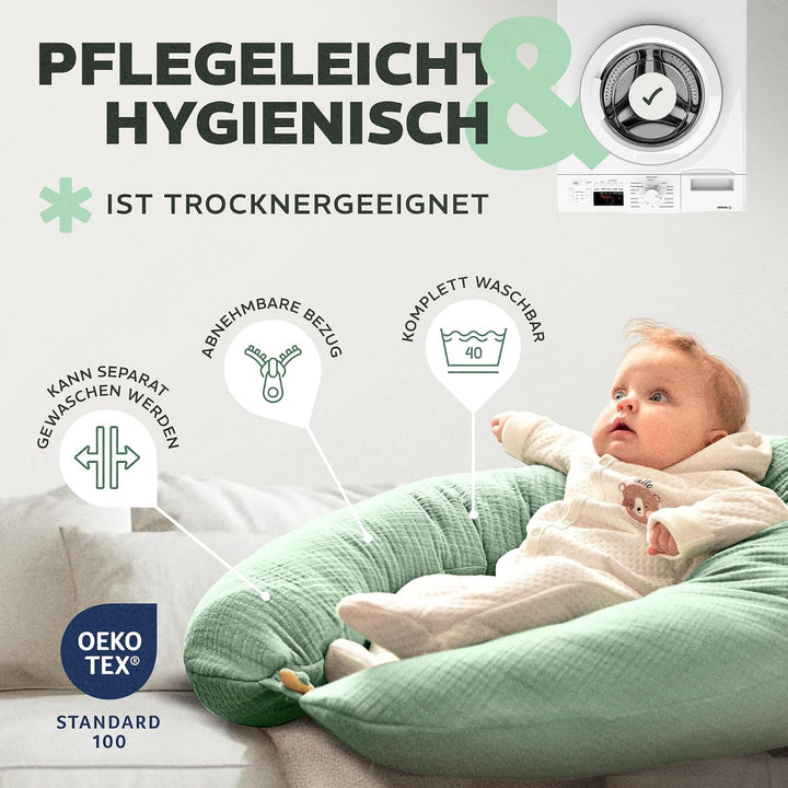 sei Design Stillkissen XXL Mikroperlen-Füllung mit Musselin-Bezug aus Baumwolle [100% Bio-Baumwolle