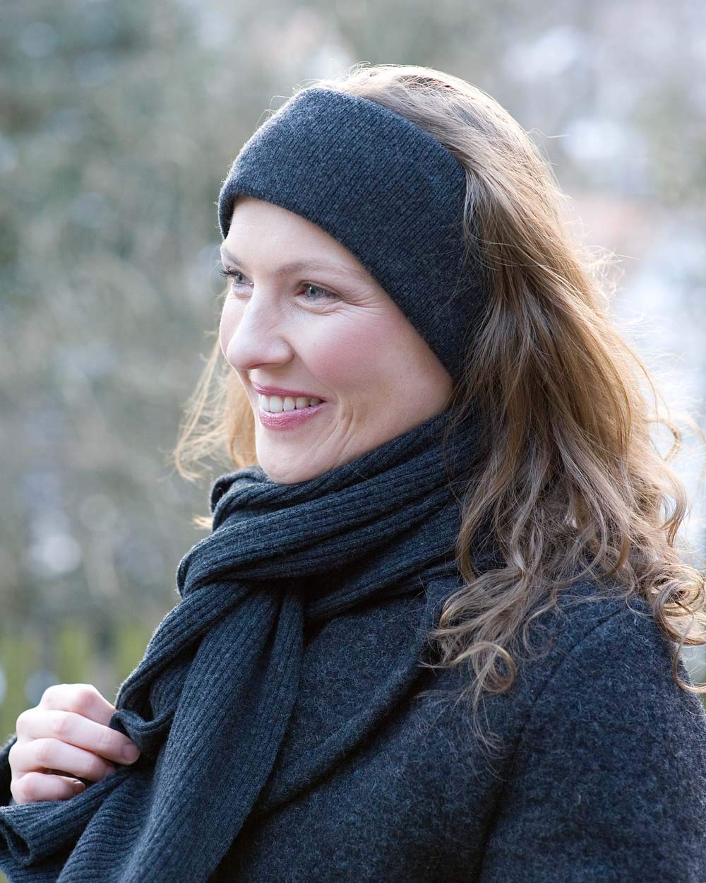 FosterNatur, Merino Stirnband mit Baumwollfutter, 100% Wolle Anthrazit, Anthrazit