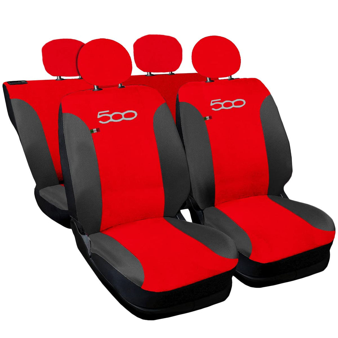 Rebeca Shop Kompatible Autositzbezüge mit 500 Made in Italy Set in verschiedenen Farben (Rot/Grau AP