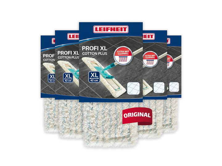 Leifheit Wischbezug Profi XL Cotton Plus 5er Set, Ersatzbezug für Steinböden und Fliesen, saugfähige