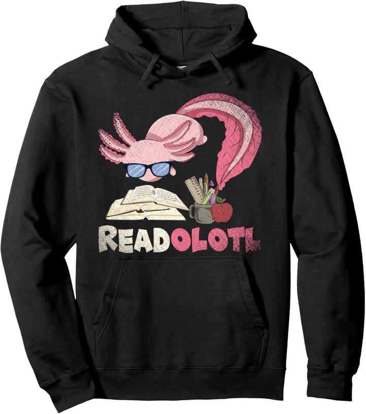 Amphibien Bücher Lesen Schwanzlurch Bücherwurm Axolotl Pullover Hoodie