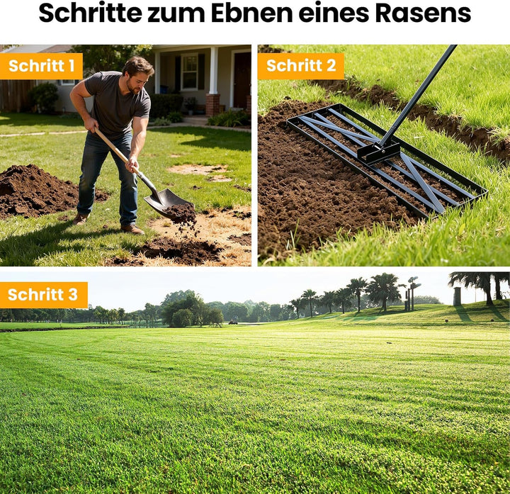 Rasen-Nivellierrechen 110x30cm Garten Lawn Leveling rake Rasen Rakel mit 210cm extra langem Stiel fu