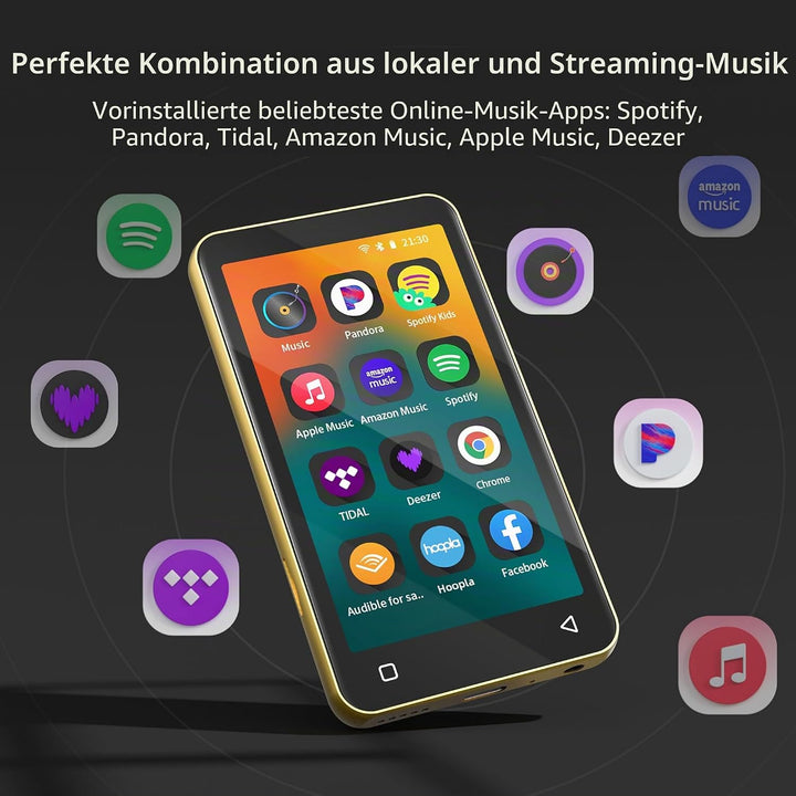 MP3-Player mit Bluetooth und WLAN, 4"-Voll-Touchscreen MP4 - mit Spotify, Android-Streaming-Musikpla