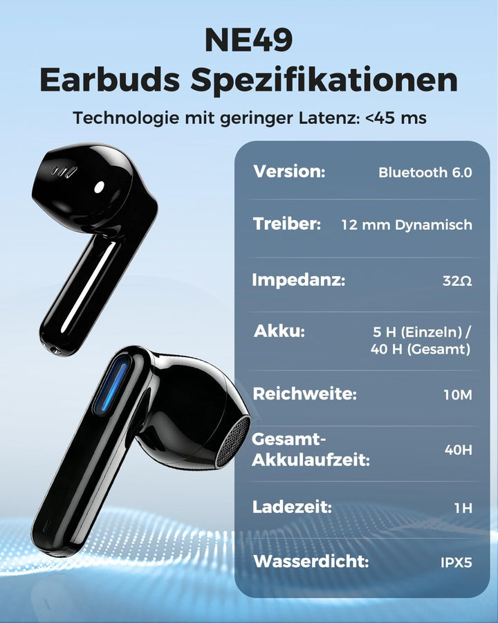 NE49 KI Übersetzungskopfhörer, 150 Sprachen &amp; 6 Modi Echtzeit Sprachübersetzer, Bluetooth 6.0 Kabell