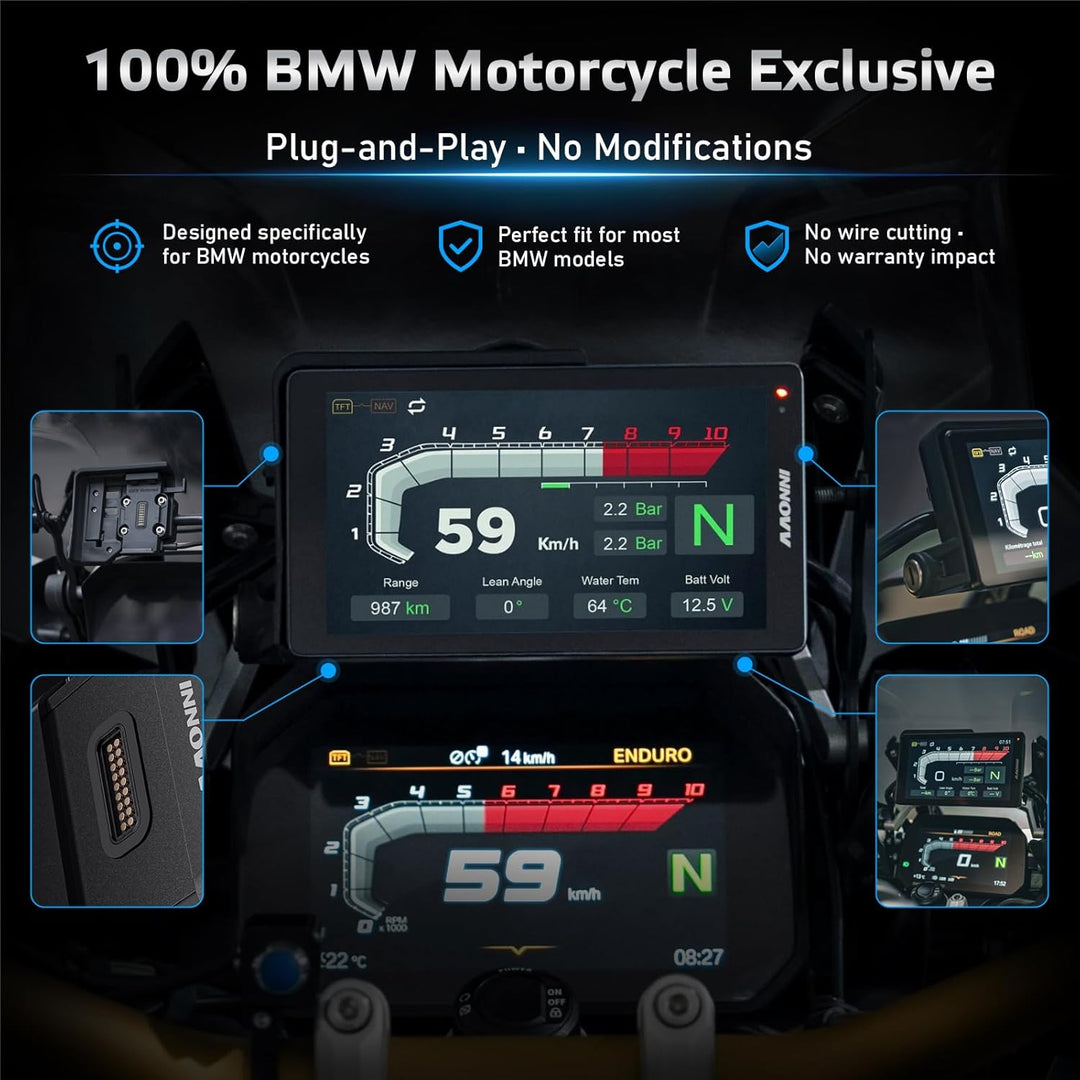 INNOVV N2 Wireless CarPlay &amp; Android Auto for BMW Motorcycle - 6.5-inch Display, IP67 Weatherproof,