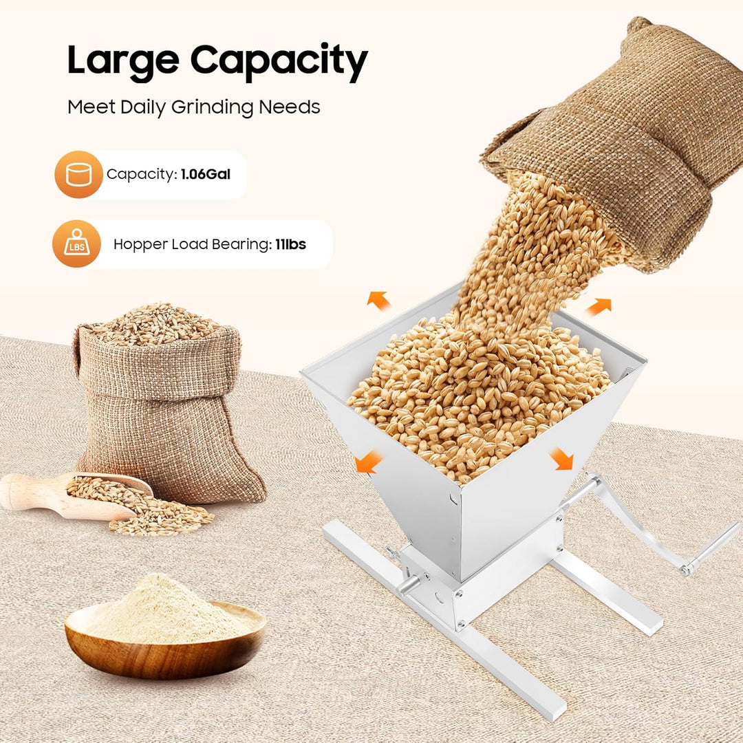 4L Getreidemühle, Verstellbare Malzmühle, Getreidemühle Manuell, Futtermühle, für Gerste, Weizen und