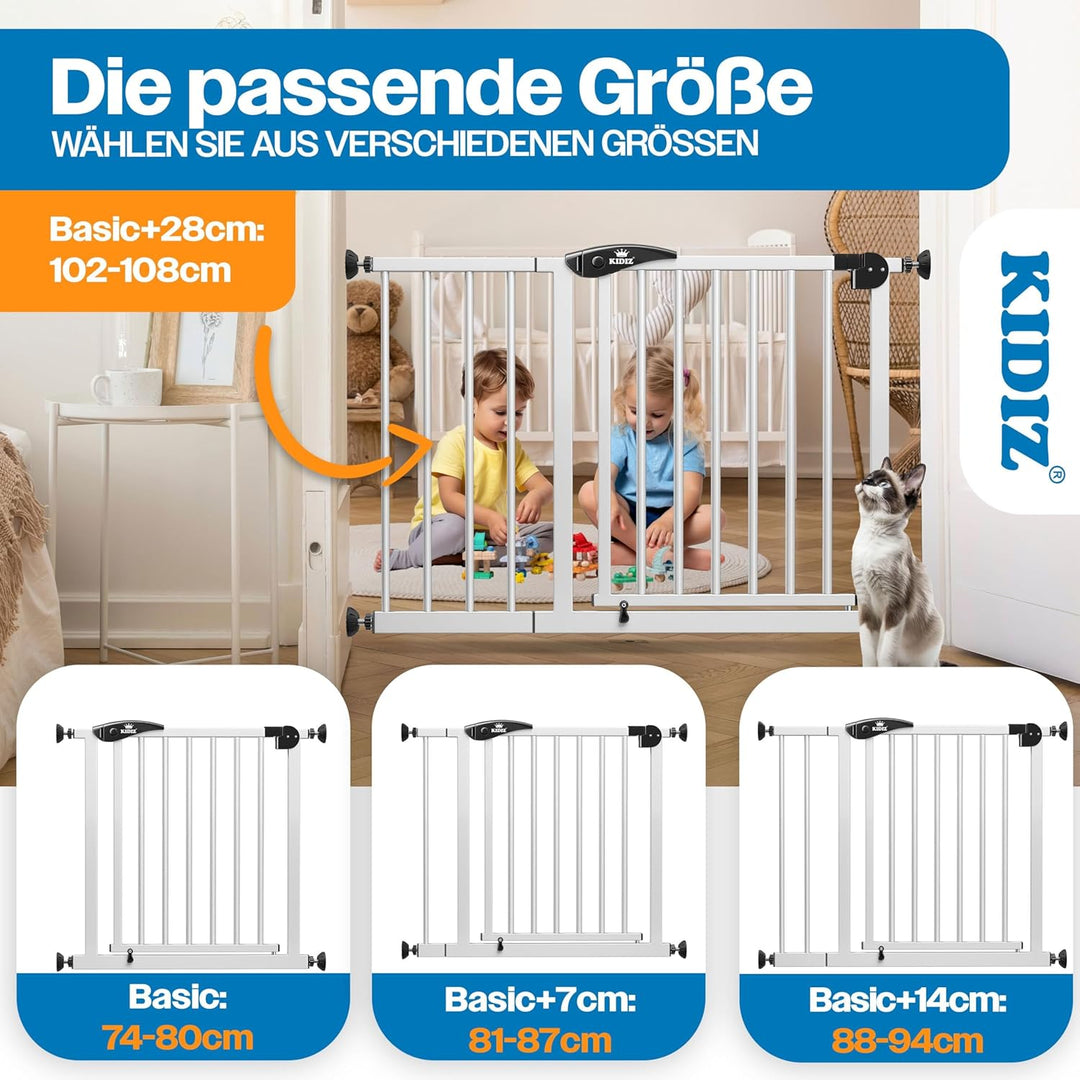 KIDIZ Treppenschutzgitter ohne Bohren | Verstellbare Breite: 88-94 cm, 75 cm hoch, Türschutzgitter u