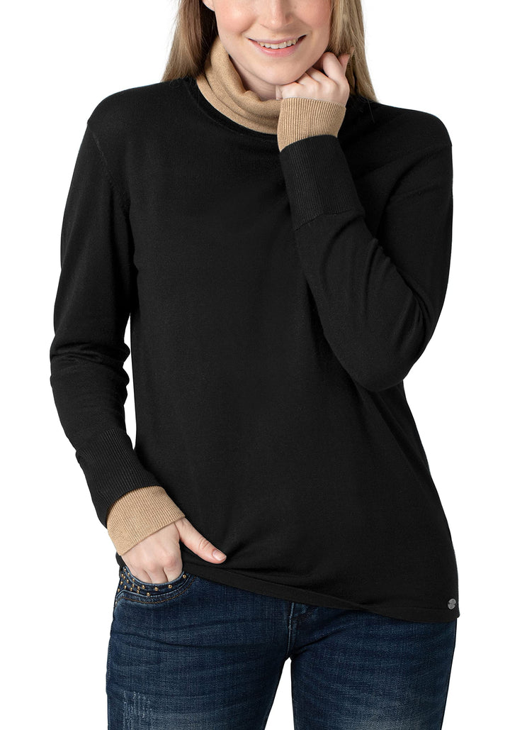 Timezone Damen Double Layer Turtleneck Pullover L Schwarz, L Schwarz