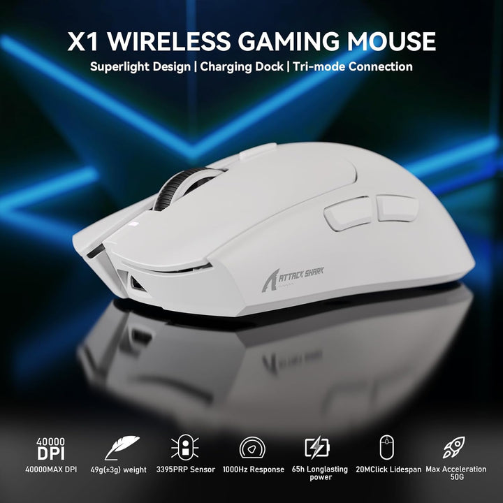 MAMBASNAKE x Attack Shark X1 Gaming-Maus mit Ladestation, 49g Ultralight, 40K DPI PAW3395 PRO-Sensor