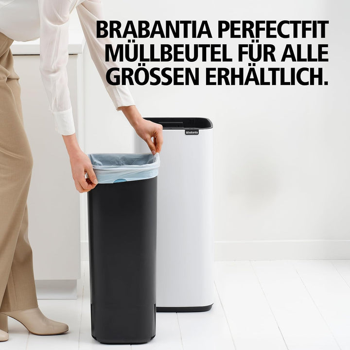 Brabantia Bo Treteimer 30 L (mattschwarz), platzsparender Mini Mülleimer mit Soft-Close-Funktion und