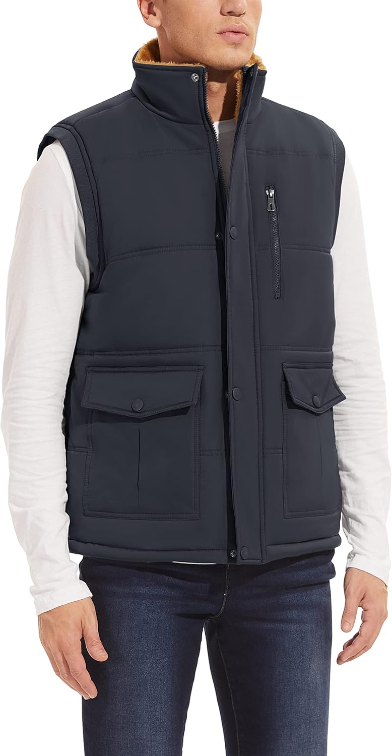 MAGCOMSEN Weste Herren Gefüttert Winterjacke Ärmellos Warme Fleeceweste Freizeit Thermo Übergangswes