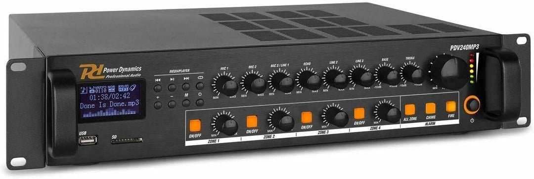 Power Dynamics PDV240MP3-4 Zonen Receiver 240 Watt, PA Verstärker mit Bluetooth, MP3, USB, SD & UKW