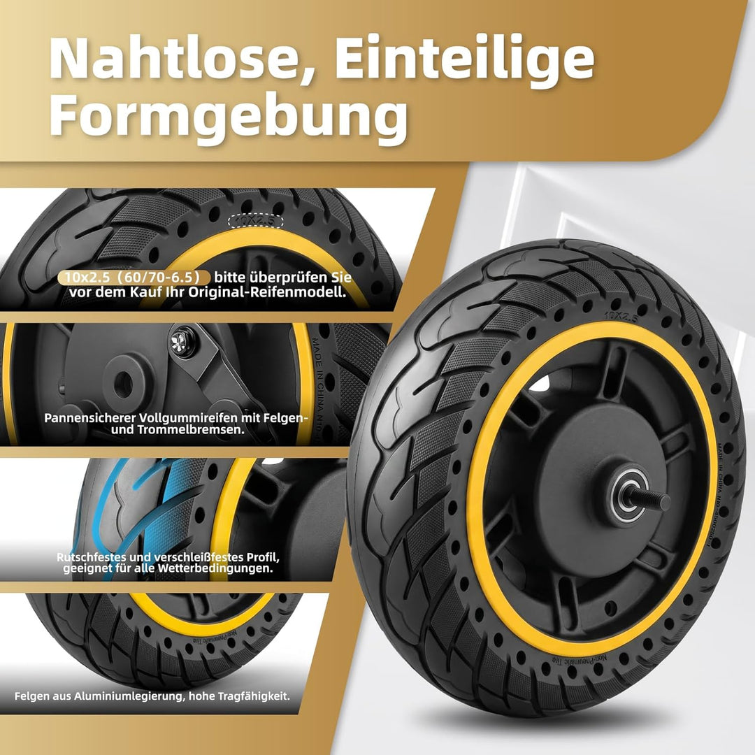 Vollreifen für Max G30, 10 Zoll Vollgummireifen Vorderrad, 60/70-6,5 Roller Ersatzräder für Segway N