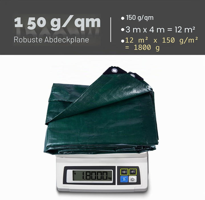 GZBtech Abdeckplane, wasserdicht, strapazierfähig, 3 x 4 m, 150 g/m², wetterfest, mit Ösen, PE-Abdec