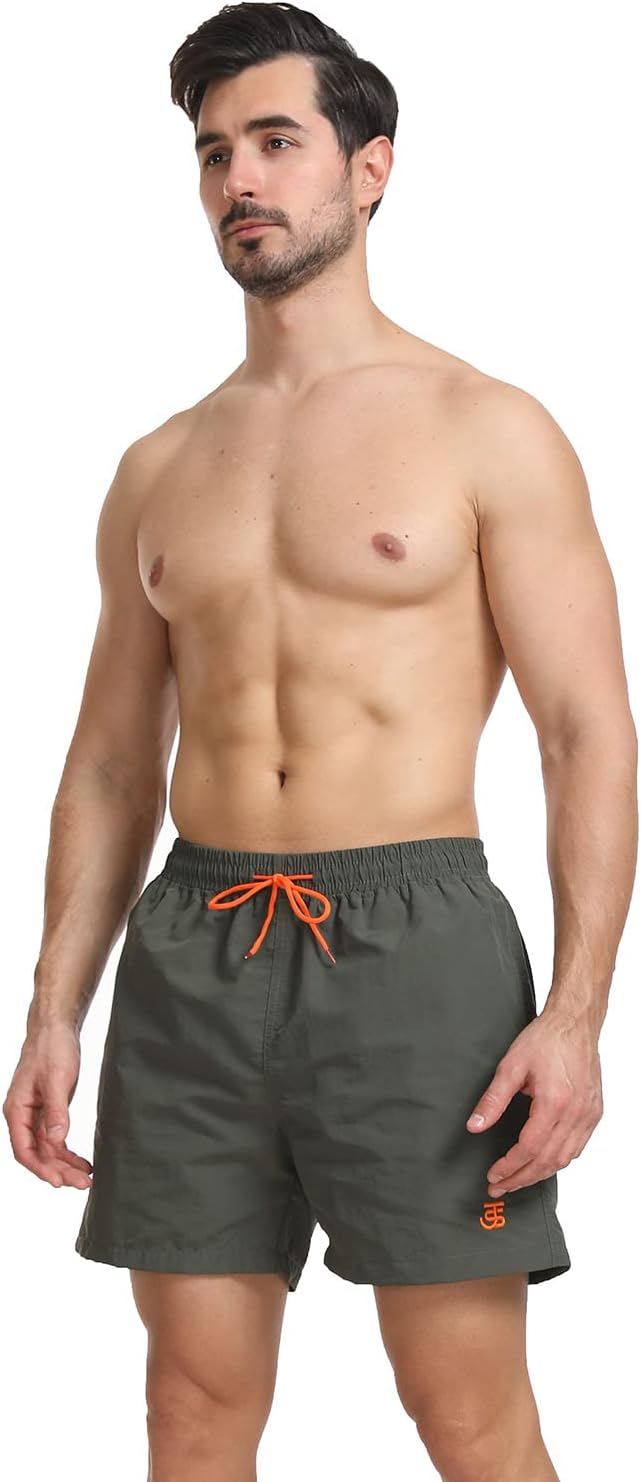 JustSun Badehose Herren Schnelltrocknend Boardshorts mit Mesh-Futter und Verstellbarem Tunnelzug L A
