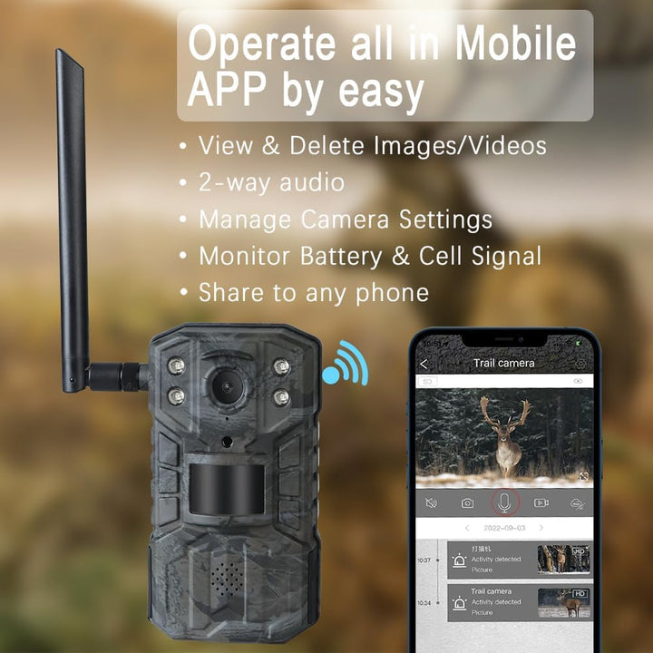 Wildkamera Bewegungsmelder Nachtsicht Wild-Tier-Kamera/Handyübertragung LTE 4G SIM-Karte LIVE APP/Tr