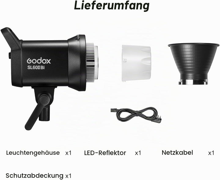 GODOX SL60IIBi Dauerlicht Kit LED Video Lichter,Videolicht 2800K-6500K,CRI>96,TLCI>97,25100Lux mit G