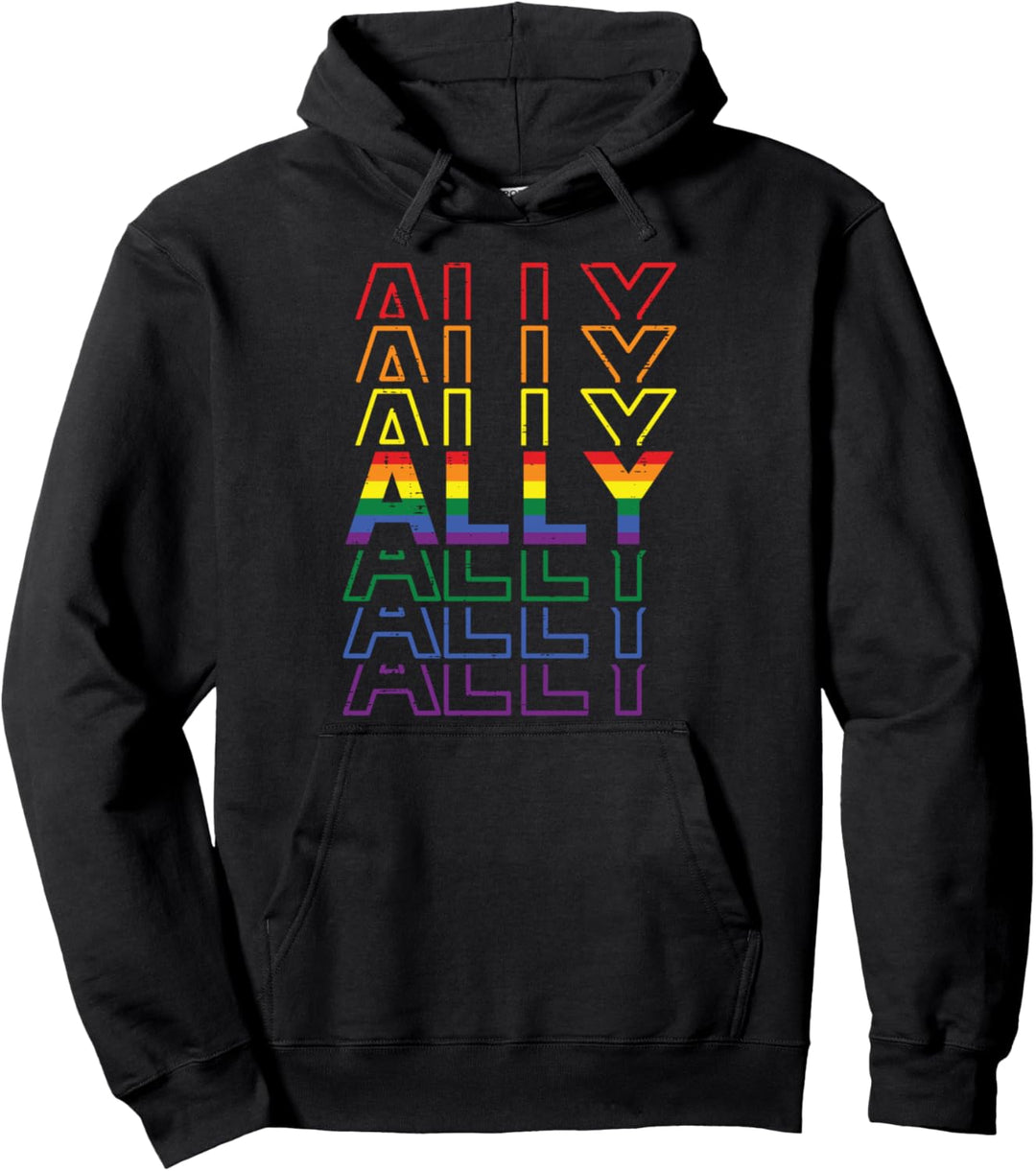 Proud Ally Rainbow Colors Gay Pride Straight Ally LGBTQ Pullover Hoodie