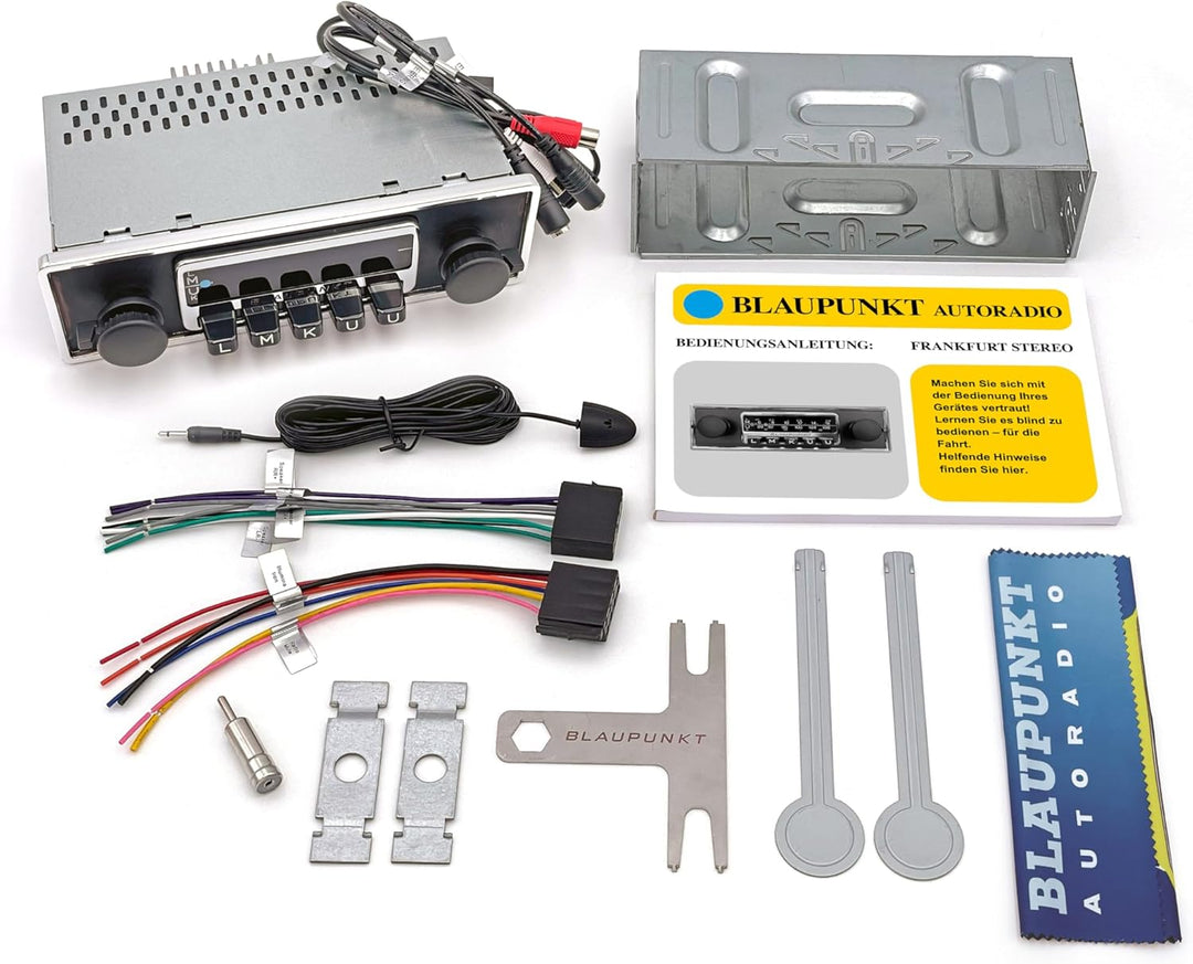 Blaupunkt Frankfurt Stereo, 1-DIN Autoradio, Oldtimer-Design mit schwarzer Metallfront und Chromrahm