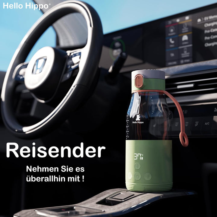HELLO HIPPO® Premium Flaschenwärmer Nomade, tragbar, USB, 300 ml - kabellos auf Batterie - ideal Rei