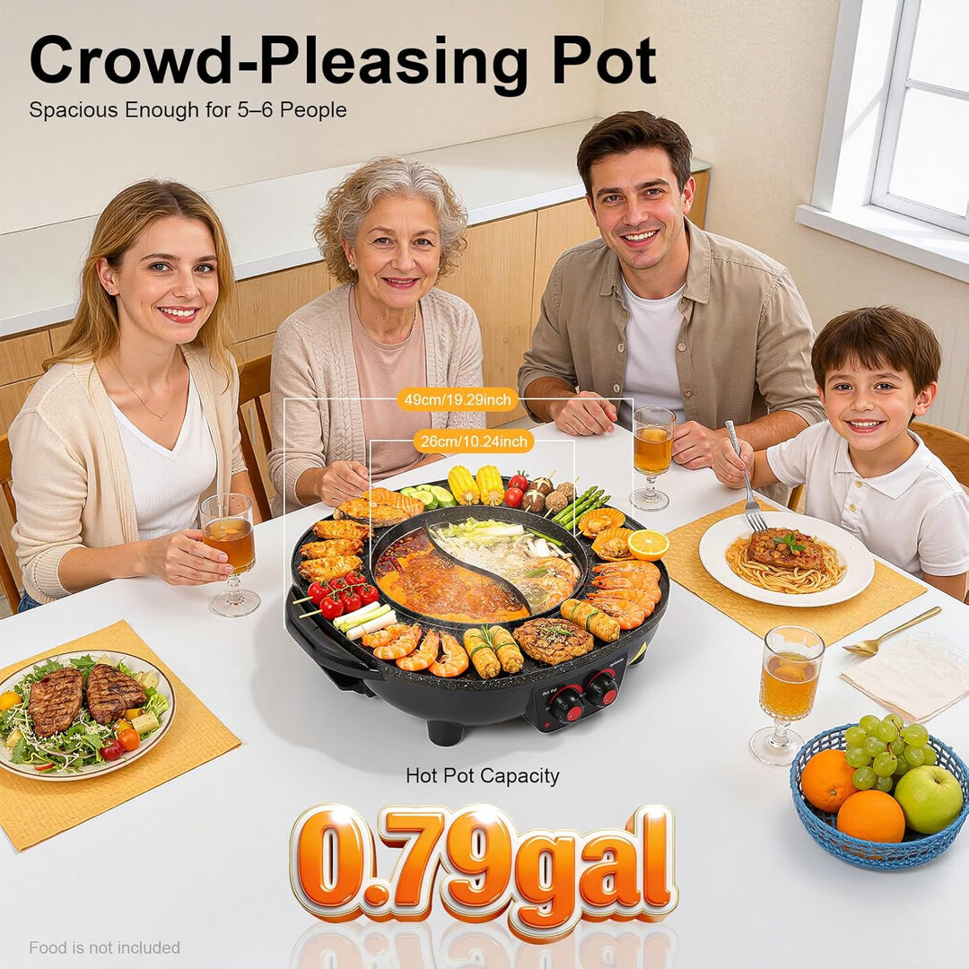 2-in-1-Grill-Hotpot, Multifunktionaler elektrischer Hotpot, Elektrischer Grill mit Grossem Fassungsv