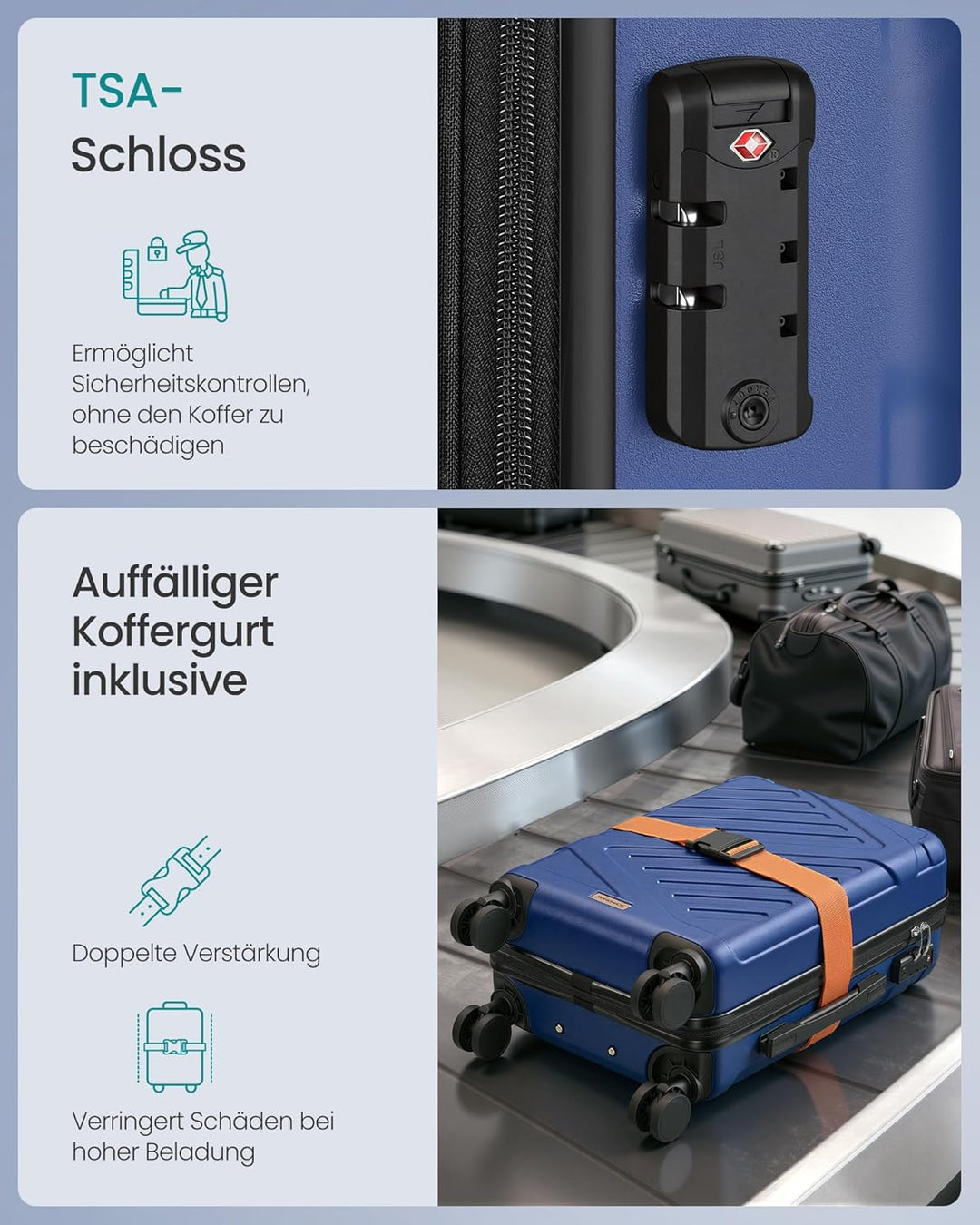 SONGMICS Koffer, Reisekoffer, Hartschalenkoffer mit TSA-Schloss, Koffergurt, ABS-Trolley, 4 Zwilling