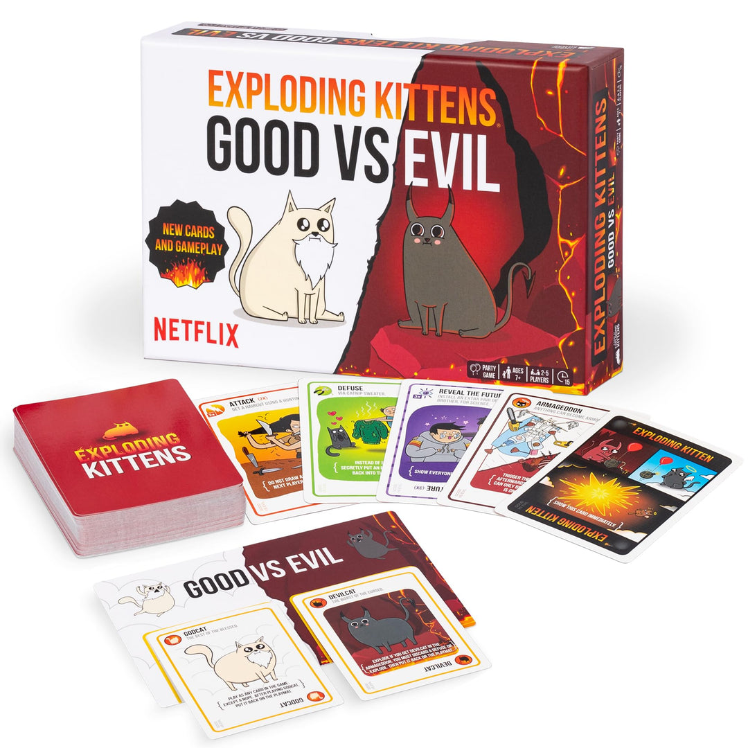Exploding Kittens - Good vs. Evil - 2-5 Players - Ages 7+ - Inspired by Netflix Show - High Stakes F
