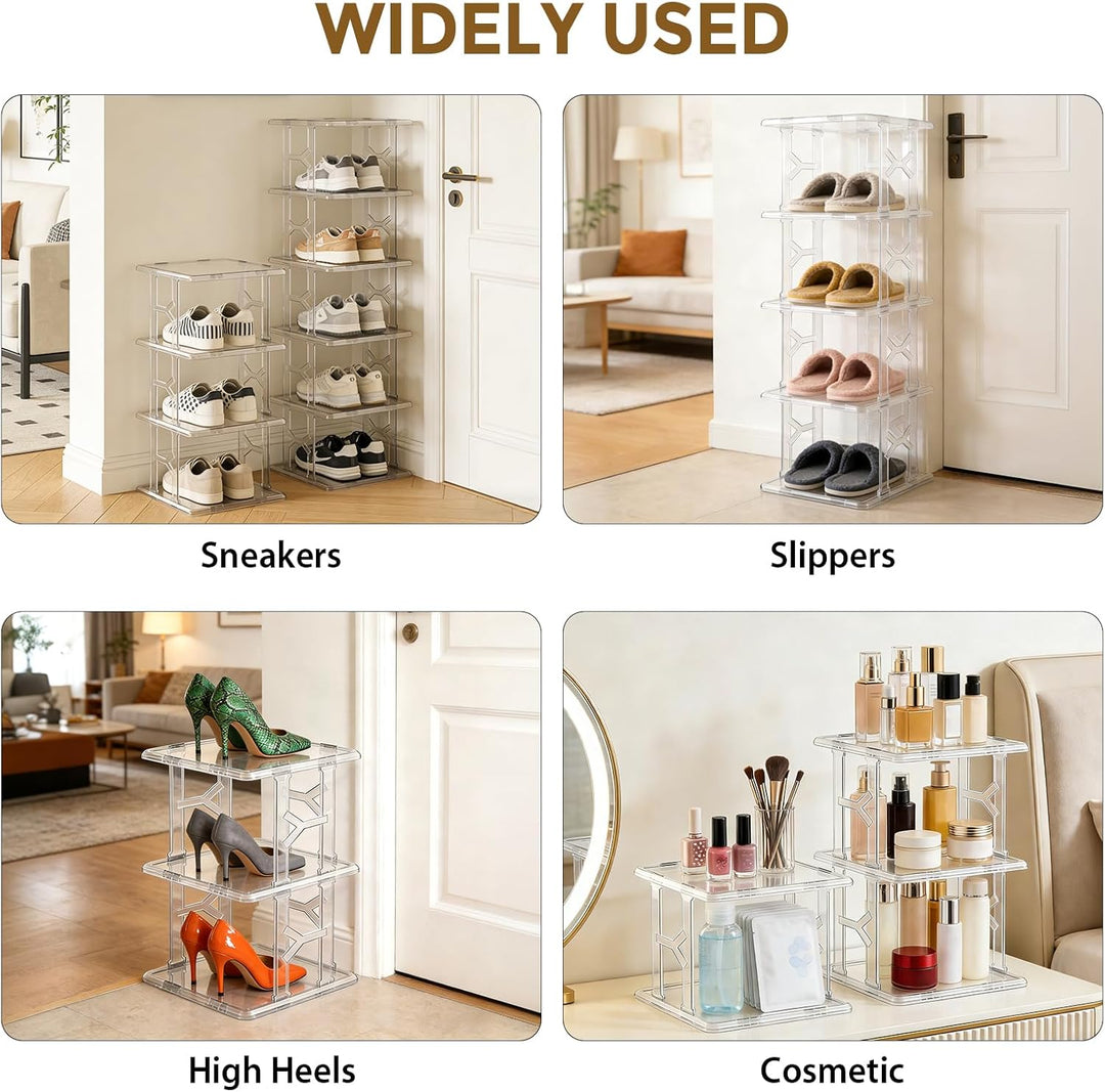 8 Stück Transparente Schuhregale, Schuhboxen Stapelbar, Abnehmbarer Schuhschrank für Hausschuhe, Tur