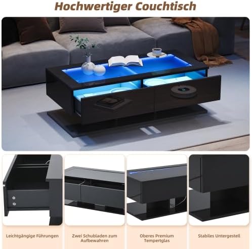 Merax Couchtisch 100 * 50 * 35cm, Hochglanz Sofatisch, Wohnzimmertisch mit Schubladen, Kaffeetisch m