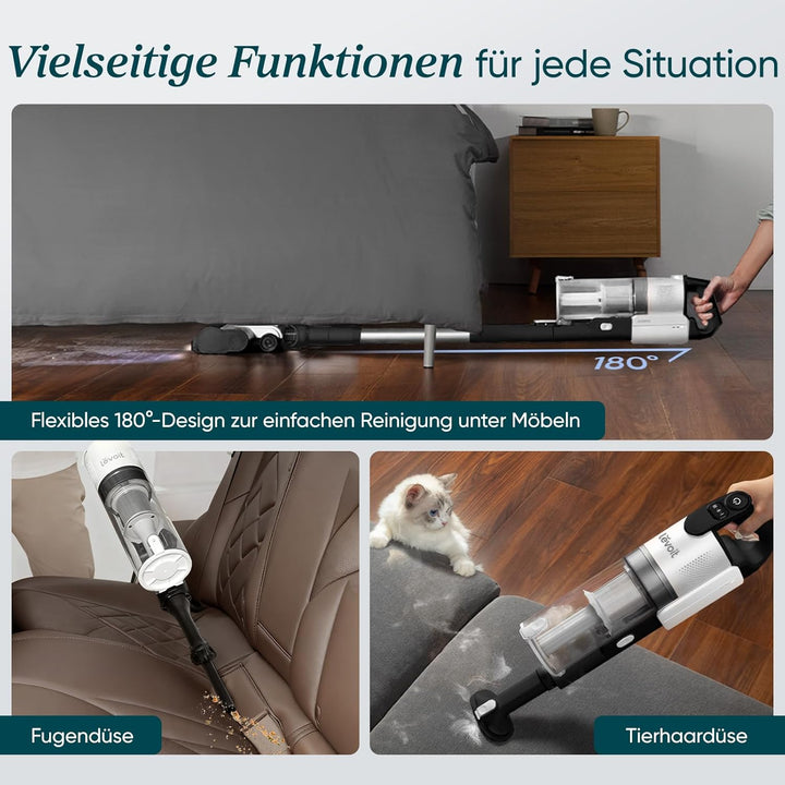 Levoit Akku Staubsauger mit Tierhaardüse, Anti-Haar-Verwicklung, max 50min Laufzeit, 4-in-1 Kabellos