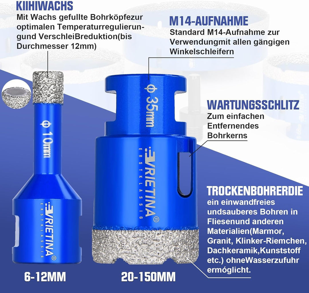 12+12mm M14 Diamant Fliesenbohrer Satz Diamantbohrer Glasbohrer für Winkelschleifer,Diamant Bohrkron
