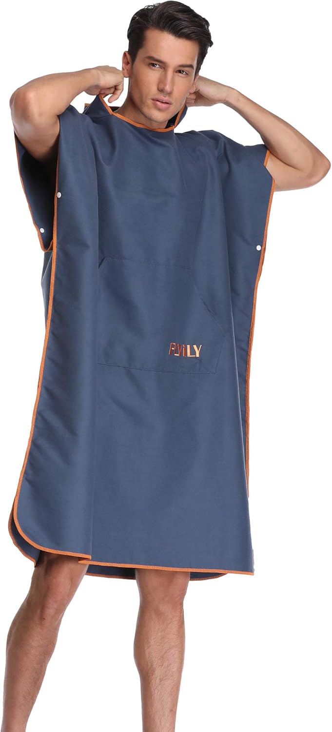 FLYILY Microfaser Surf Poncho Handtuch mit Kapuze Bademantel zum Schwimmen und Strand wechseln Einhe